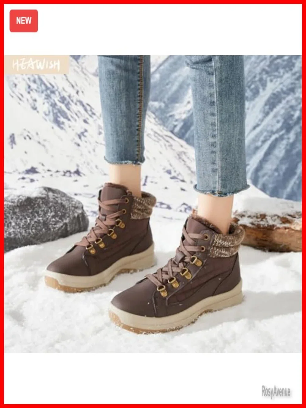 Faux Leather Ankle Boots with Faux Fur Lining Winter Snow Boots